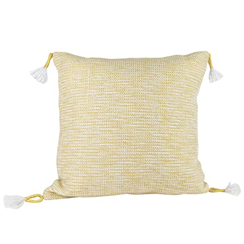 Foreside Home & Garden Yellow & White 18X18 Hand Woven Filled Outdoor Pillow