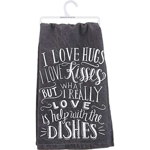 Primitives by Kathy The Dishes Towel, White/Black, 28" Square