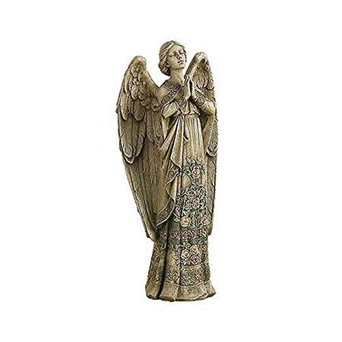 Roman 29011 Garden Decor Resin & Stone Praying Angel Statue with Rose Design
