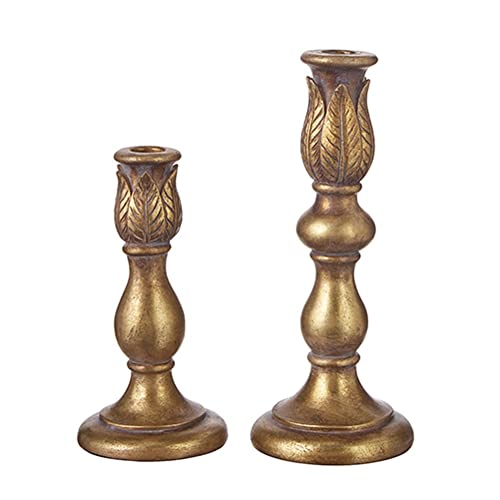 RAZ Imports 2022 Holiday in Provence 10.25" Antique Gold Candle Holder, Set of 2