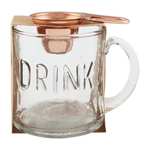 Mud Pie Glass Coffee Mug Set, oz | Scoop 1 3/4" x 3", Drink