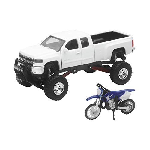 New Ray Toys 1:32 Scale Truck and Dirt Bike Set Die-Cast Replica White Chevy with YZ125 SS-54416