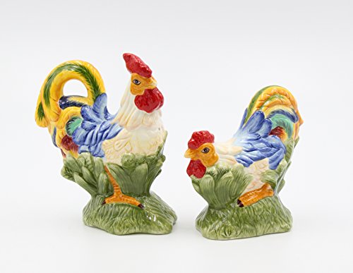Cosmos Gifts 31982 Blue Rooster Salt and Pepper Shaker, 4 inches high, Green