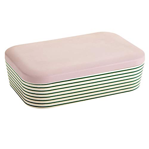Creative Brands Slant Collections Bamboo Lunch Container, 7.5" x 5" x 2", Green Stripes