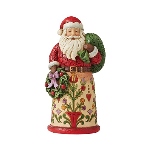 Enesco Jim Shore Heartwood Creek Santa Holding Wreath and Bag Figurine, 8.27 Inch, Multicolor