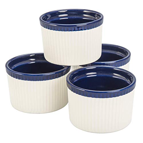 BIA Cordon Bleu Quatro 11-Ounce Tall Souffl√Å√º√° Dish, Set of 4, Sand/Cobalt