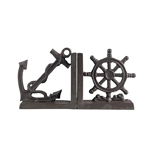 Danya B. ZI08303 Nautical/Coastal Home Decor - 2-Piece Metal Bookend Set with Anchor and Captain&