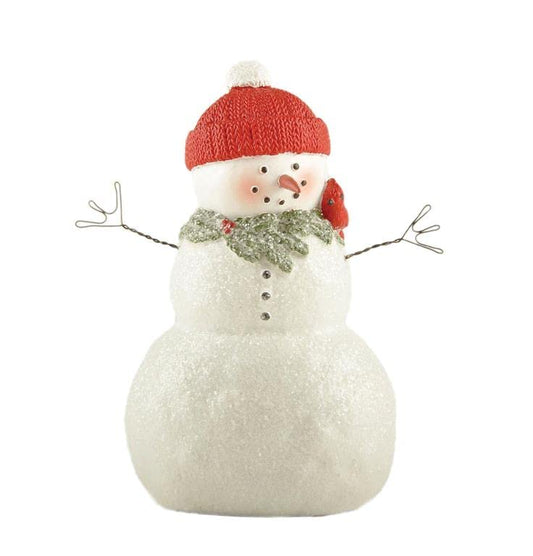Blossom Bucket Frosted Snowman with Christmas Greens and Red Hat