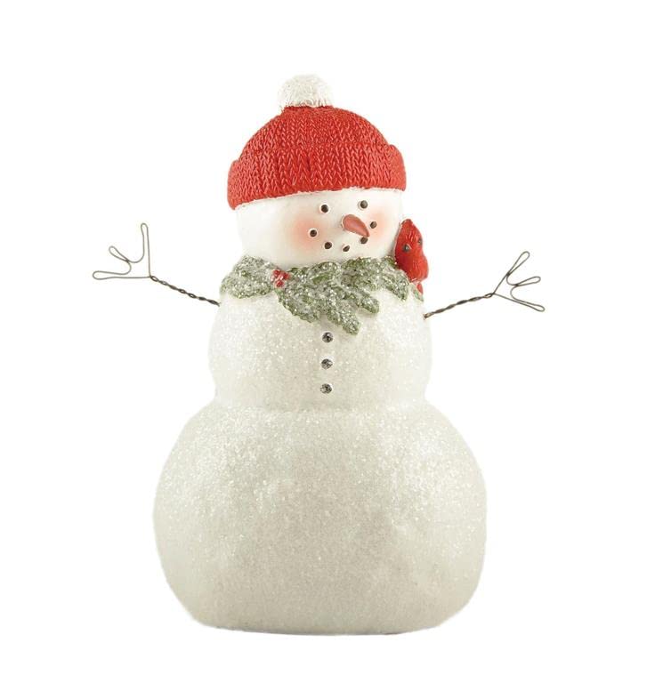 Blossom Bucket Frosted Snowman with Christmas Greens and Red Hat