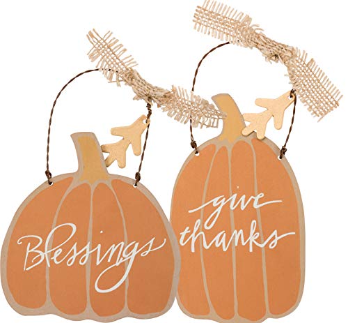 Primitives By Kathy Thanksgiving Decor - Give Thanks Blessings Tin Pumpkin Ornaments 