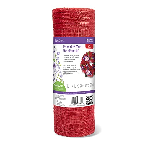 Floracraft Floral Tools and Accessories Decorative Mesh 10" x 10 yd Metallic Red, 8.55 lb