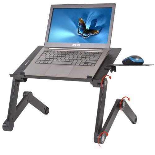 Tatkraft WonderWorker Einstein Adjustable Laptop Desk with 2 USB Cooling Fans, Folding Lap Table with Mouse Pad for Laptop, Portable Cooling Laptop Stand for Bed, Black