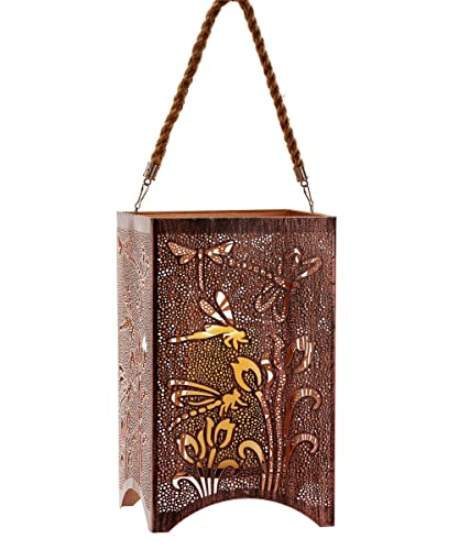 Giftcraft 717949 Tulip and Dragonfly Hanging Lantern with LED Candle, 12.2-inch Height