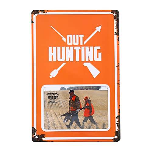 Pavilion - Out Hunting Tin Photo Frame (Holds 6 x 4 Photo), Vintage Style License Plate Frame, Tabletop Picture Rustic Frame, Unique Gifts Hunters, 1 Count, Orange