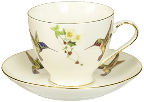 Abbott Collection  Ambrosia Hummingbird Cup & Saucer White, 2.5"
