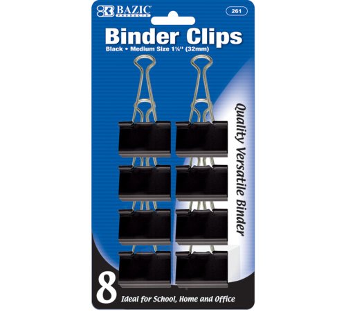 B BAZIC PRODUCTS Medium 1 1/4" (32mm) Black Binder Clip (8/Pack)