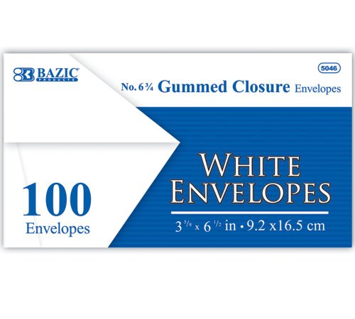 Bazic 5046 White Envelope with Gummed Closure, No. 6-3/4 (100-Pack)