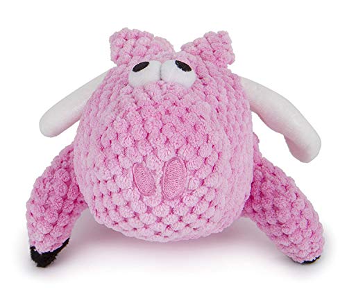 Worldwise goDog Checkers Flying Pig with Chew Guard Technology Tough Plush Dog Toy, Pink, Small