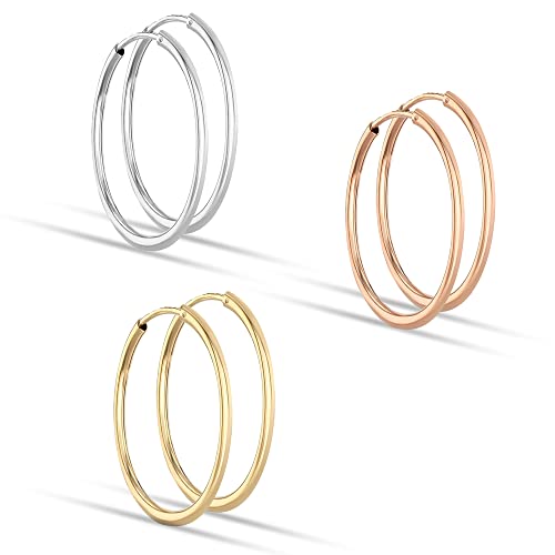 LeCalla 925 Sterling Silver Set of 3 Pairs Endless 3 Colors Hoop Earrings for Girl Teen Women 30MM