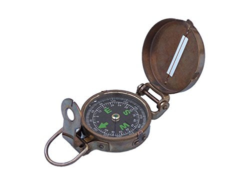 Hampton Iron 3xglass-101 Antique Brass Military 4"-Vintage Hand Held Compass