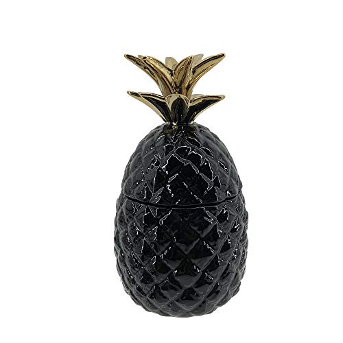 Comfy Hour Farmhouse Collection 9" Pineapple Storage Candy Cookie Jar with Lid, Black and Gold, Dolomite