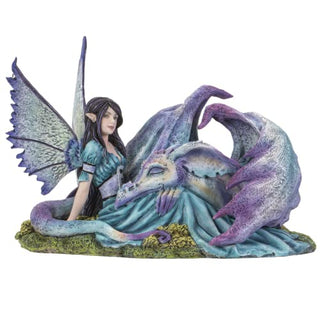 Pacific Trading Giftware Cold Cast Resin Fairy and Lying Sleeping Dragon Figurine, Indoor and Outdoor Unique Decor for Living Room, Porch, & More, 8.7 Inches