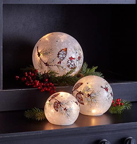 Melrose International LED Pinecone, Berry Globes with Six Hour Timer, Set of Three