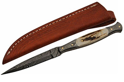 SZCO Supplies Damascus Steel Stag Slim Dagger Damascus Steel Knife