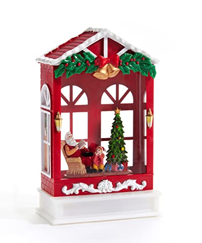 Giftcraft 683602 Christmas Santa and Child LED House Water Lantern, 10-inch Height, Acrylonitrile Butadiene Styrene, Oil, Polycarbonate and Resin