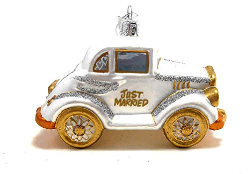 Kurt Adler Noble Gems Just Married Wedding Glass Ornament (Wedding Car)