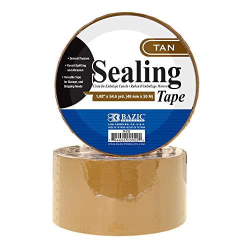 BAZIC Tan Packing Tape 1.88" X 54.6 Yards, Shipping Mailing Moving Sealing Tapes Refill Rolls for Warehouse Office, 1-Pack