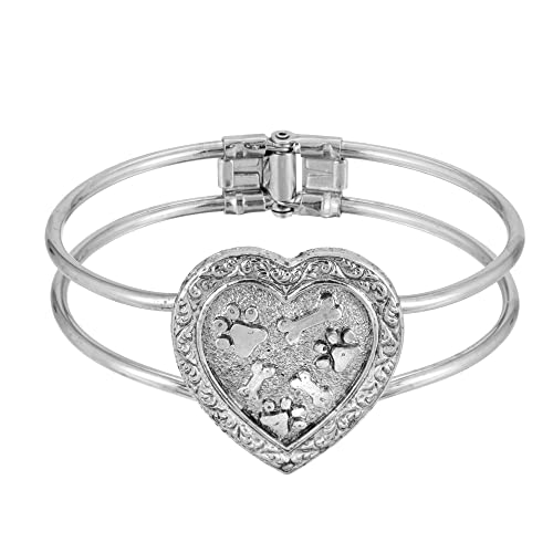 1928 Jewelry Pewter Paws and Bones Heart Cuff Bracelet