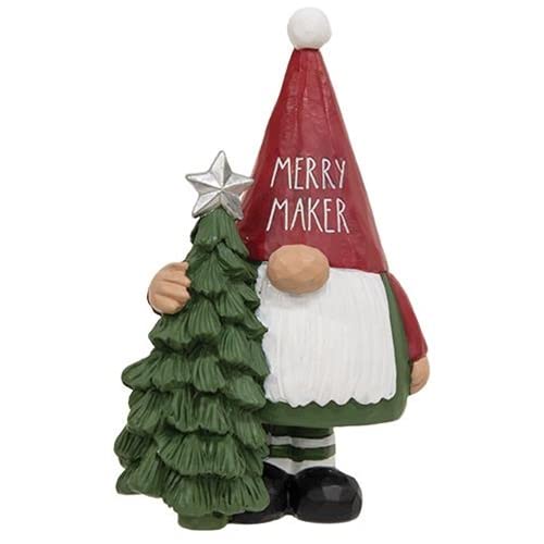 Blossom Bucket 228-13416 Merry Maker Gnome with Christmas Tree Figurine, 4-inch Height