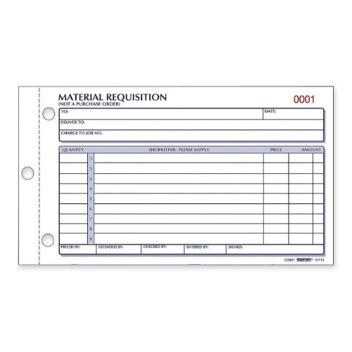 Rediform Material Requisition Book, Carbonless, 2 Part, 4.25 x 8.5 Inches, 50 Forms (1L114)
