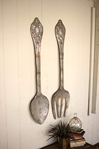 Kalalou Set of Large Metal Fork and Spoon Wall Decor, One Size, Gray