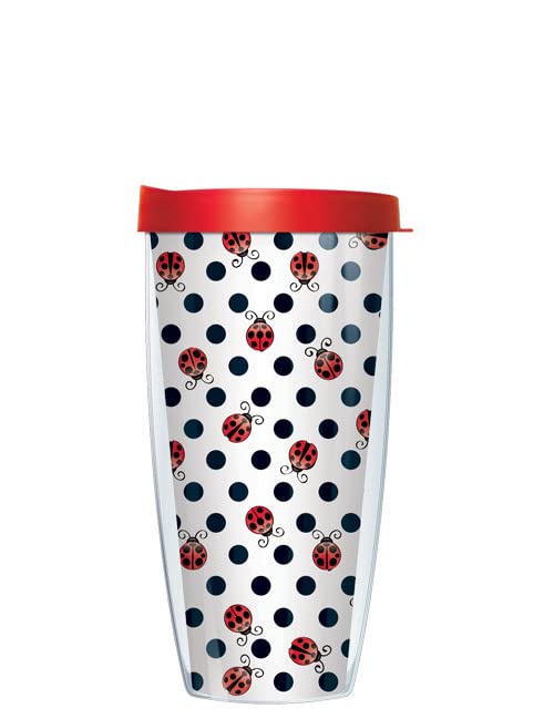 Freeheart Ladybug and Polka Dots w/ Cherry Red Lid Tumbler Cup 22 Oz | Fantastic Temperature Retention, Thermal Insulated! Dishwasher and Microwave Safe | BPA Free| Great Gift Idea