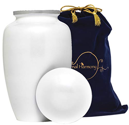 Eternal Harmony Cremation Urns for Human Ashes | Funeral Cremation Urn Carefully Handcrafted with Elegant Finishes to Honor Your Loved One | Elegant Decorative Urns Large Size with Velvet Bag (Pearl)
