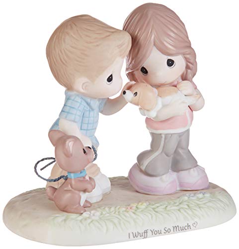 Precious Moments 193011 I Wuff You So Much Couple with Puppies Bisque Porcelain Figurine, Multi