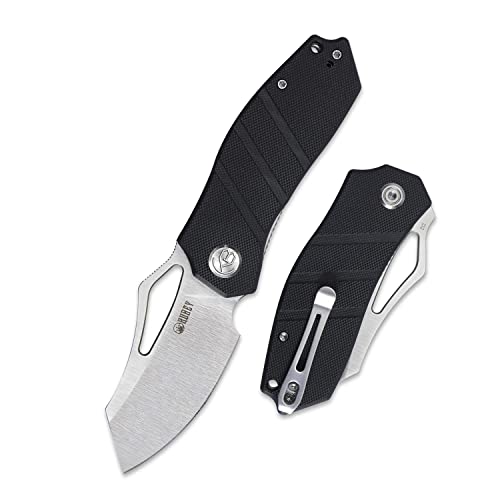 Kubey KU335 Folding Pocket Knife, 2.95 Inch Tanto Plain Blade, G10 Handles Outdoor Camping Hunting Knife with Thumb Hole Open and Reversible Clip, Utility Tool for Men and Women (Black)