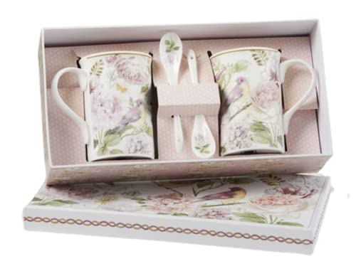 Delton Mug and Spoon Set For 2, Rose Bird