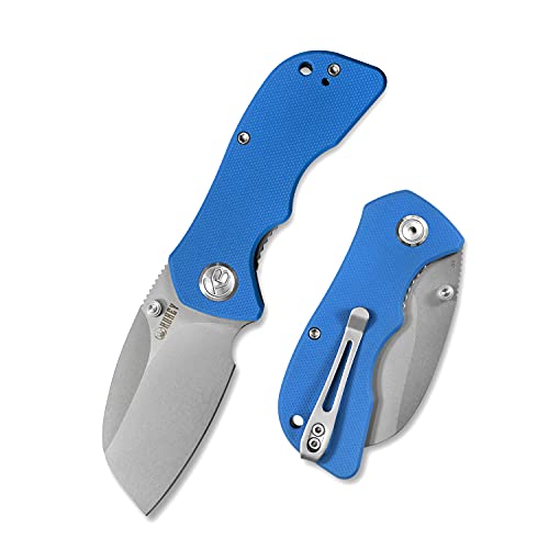 Kubey Karaji KU180 Thumb Studs Open Folding Pocket Knife 2.56 Inch D2 Blade and G10 Handle with Deep Carry Clip for Hunting Camping and Every Day Carry (Blue - sheepsfoot)