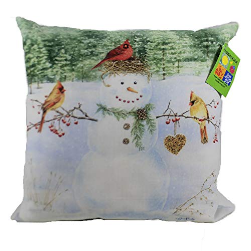 Manual Christmas Happy Snowman with Heart, 18.0", Fabric, Cardinals Indoor Outdoor, Throw Pillows, Slhsh