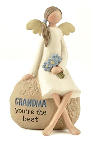 Blossom Bucket Grandma' Angel W/Flowers on Rock