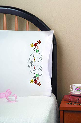 Design Works Crafts Tobin Stamped Pillowcase Pair for Embroidery, 20 by 30-Inch, Retro Cats - 407347