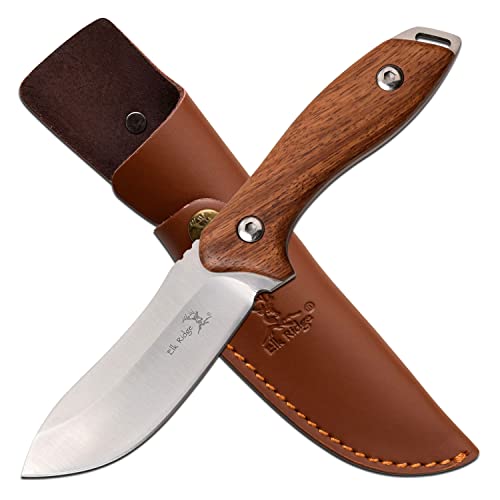 Master Cutlery Elk Ridge - Outdoors Fixed Blade Knife - 9-in Overall, 4-in Stainless Steel Blade, Full Tang Construction, Rose Wood Handle, Leather Sheath - Hunting, Camping, Survival - ER-200-03D