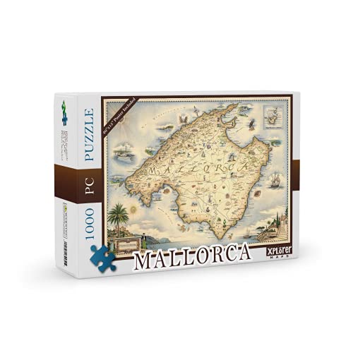Xplorer Maps Mallorca Map Cardboard Jigsaw Puzzle - 1000 Pieces, Hand-Illustrated - Educational, Family Activity, Ages 7+, Includes Poster - 25.4 x 19.8