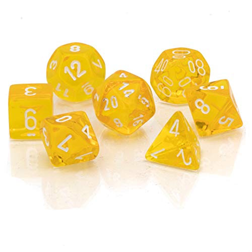 Chessex 23072 Translucent Polyhedral 7-Die Set, Yellow and White