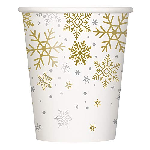 Unique Industries Silver and Gold Snowflake Paper Party Cups, 8 Ct.