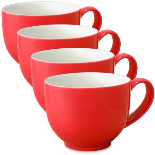 FORLIFE Q Tea Cup with Handle (Set of 4), 10 oz, Red