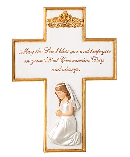 Roman Girl May The Lord Gold Tone 9 x 6 Resin Stone First Communion Wall Cross